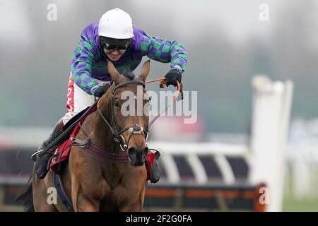 Datei-Foto vom 27-11-2020 von Thyme Hill, der von Richard Johnson auf dem Weg zur Ladbrokes Long Distance Hürde auf der Rennbahn Newbury Racecourse gefahren wurde. Ausgabedatum: Freitag, 12. März 2021. Stockfoto