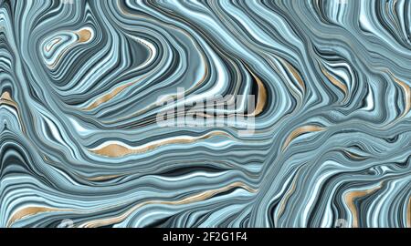 Abstrakter Achat-Hintergrund. Achat Stein Textur mit Gold. Blau türkis fließender Marmoreffekt mit Goldvene. Abstrakter Achat-Hintergrund. Abbildung Stockfoto