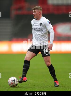 Datei Foto vom 10-01-2021 von Portsmouth Andy Cannon während des Emirates FA Cup dritten Runde Spiel in Ashton Gate, Bristol. Ausgabedatum: Freitag, 12. März 2021. Stockfoto