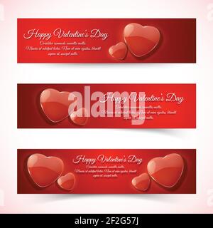 Horizontale romantische rote Herzen Valentinstag Banner flach isoliert Vektor Abbildung Stock Vektor