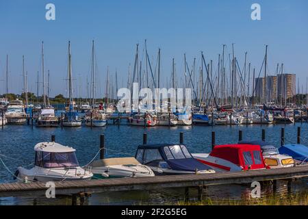 Burgtiefe Marina, Fehmarn Insel Stockfoto