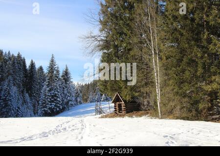 Winterwanderung bei Mittenwald, bei Elmau, Klais, Europa, Deutschland, Bayern, Oberbayern, Werdenfels, Winter, stimmungsvoll Stockfoto