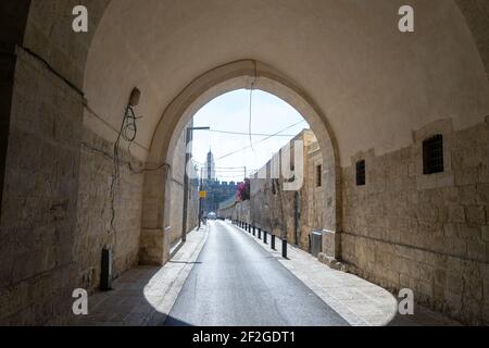 Leere Straßen von Jerusalem Altstadt während Corona Virus Schließung Stockfoto