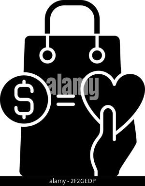 Geld aus Käufe gehen an Charity schwarz Glyph Symbol Stock Vektor