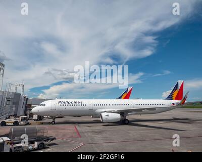 Philippine Airlines Airbus A321ceo im Terminal 2 des internationalen Flughafens Ninoy Aquino in Manila. Stockfoto