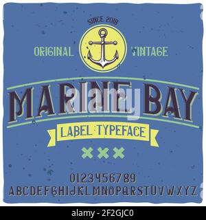 Original-Etikettenschrift mit dem Namen 'Marine Bay'. Gute handgefertigte Schrift für jedes Label-Design. Stock Vektor