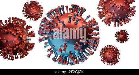 Covid-19 Coronavirus-Zelle auf weißem Hintergrund isoliert, 3D Zellen, Modelldarstellung, Corona Virus globale Pandemie, Awareness Concept, close up, rot Stockfoto