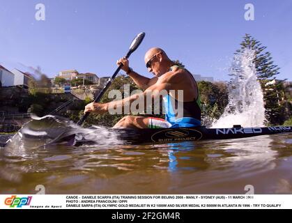 KANU - DANIELE SCARPA (ITA) TRAINING FÜR PEKING 2008 - MANLY - SYDNEY (AUS) - 11. MÄRZ 2008 FOTO : ANDREA FRANCOLINI / DPPI DANIELE SARPA (ITA) OLYMPISCHER GOLDMEDAILLENGEWINNER K2 1000M UND SILBERMEDAILLE K2 5000M IN ATLANTA 1996 - VERSUCHEN SIE, FOT DIE SPIELE IN PEKING MIT 44 JAHREN ZU QUALIFIZIEREN Stockfoto