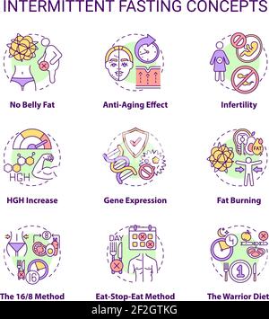 Symbole für das intermittierende Fasten-Konzept gesetzt Stock Vektor