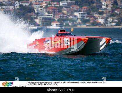 MOTORBOOT - SUPERBOAT GRAND PRIX 2008 - SYDNEY (AUS) - 09/03/2008 - FOTO : ANDREA FRANCOLINI / DPPI ACME RENNEN WÄHREND QUALIFIKATIONSLAUF Stockfoto