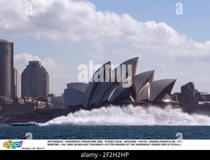 MOTORBOOT - SUPERBOAT GRAND PRIX 2008 - SYDNEY (AUS) - 09/03/2008 - FOTO : ANDREA FRANCOLINI / DPPI MARITIMO - PAL VIRIK NILSEN UND TOM BARRY-COTTER SIEGER DES SUPERBOAT GRAND PRIX VON SYDNEY Stockfoto