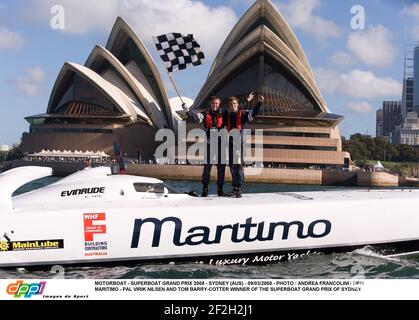 MOTORBOOT - SUPERBOAT GRAND PRIX 2008 - SYDNEY (AUS) - 09/03/2008 - FOTO : ANDREA FRANCOLINI / DPPI MARITIMO - PAL VIRIK NILSEN UND TOM BARRY-COTTER SIEGER DES SUPERBOAT GRAND PRIX VON SYDNEY Stockfoto