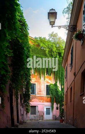 Blick auf die alte Straße in Trastevere in Rom, Italien Stockfoto