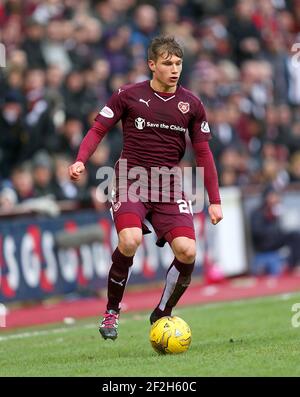 Datei Foto vom 07-02-2016 von Hearts Gavin Reilly während des William Hill Scottish Cup, fünfte Runde Spiel im Tynecastle Stadium, Edinburgh. Ausgabedatum: Freitag, 12. März 2021. Stockfoto