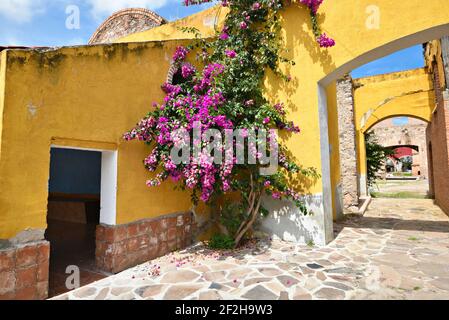 Außenansicht der legendären Hacienda de Gogorrón im Kolonialstil in San Luis Potosí, Mexiko. Stockfoto