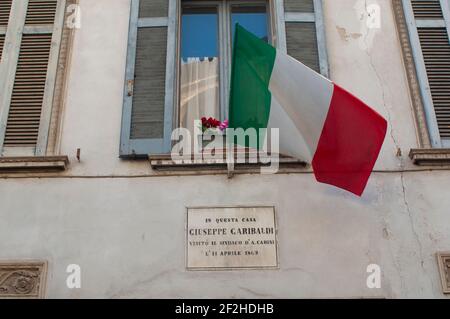 Italien, Lombardei, Crema, Via Alemanno Fino Straße, Gedenktafel An Giuseppe Garibaldi Stockfoto