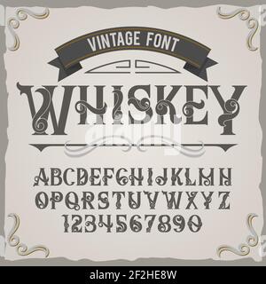 Vintage-Label-Schrift mit dem Namen 'Whiskey'. Gute handgefertigte Schrift für jedes Label-Design. Stock Vektor