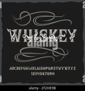 Vintage-Label-Schrift mit dem Namen 'Whiskey'. Gute handgefertigte Schrift für jedes Label-Design. Stock Vektor