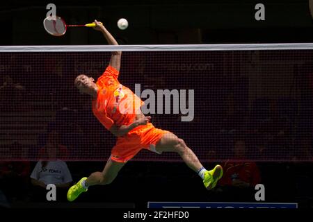 BADMINTON - YONEX AUSTRALIAN BADMINTON OPEN 2013 - Sydney Exhibition ZENTRUM - SYDNEY (AUS) - 2-7/04/2013 - FOTO ANDREA FRANCOLINI / DPPI MEDIA - MÄNNER - Kai Guo (China) gewinnt 2 Sätze auf 1 gegen S Parks (Korea) - ABBILDUNG Stockfoto