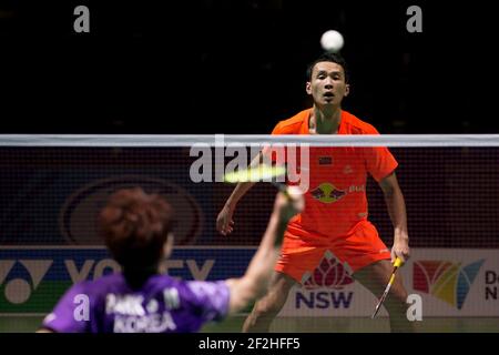 BADMINTON - YONEX AUSTRALIAN BADMINTON OPEN 2013 - Sydney Exhibition ZENTRUM - SYDNEY (AUS) - 2-7/04/2013 - FOTO ANDREA FRANCOLINI / DPPI MEDIA - MÄNNER - Kai Guo (China) gewinnt 2 Sätze auf 1 gegen S Parks (Korea) Stockfoto