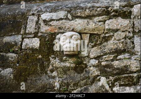 Skeleton Head Skulptur, Coba, Mexiko Stockfoto