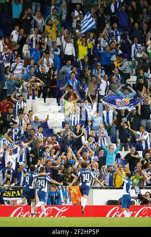 Espanyol Fans während der spanischen Meisterschaft Liga Fußballspiel zwischen RCD Espanyol und Real Sociedad am 05. Oktober 2014 im Power 8 Stadion in Barcelona, Spanien. Foto Bagu Blanco / DPPI Stockfoto