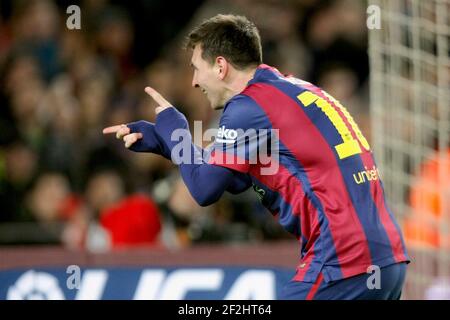 Leo Messi von Barcelona feiert Tor während der spanischen Meisterschaft 2014/2015 Liga Fußballspiel zwischen FC Barcelona und Espanyol am 7. Dezember 2014 im Camp Nou Stadion in Barcelona, Spanien. Foto Bagu Blanco / DPPI Stockfoto