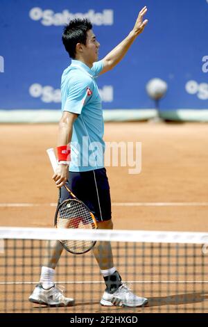 Kei Nishikori während der Barcelona Open Tennis Banc de Sabadell Conde de Godo am 24. April 2015 im Real Club de Tenis Barcelona, in Barcelona, Spanien - Foto Bagu Blanco / DPPI Stockfoto