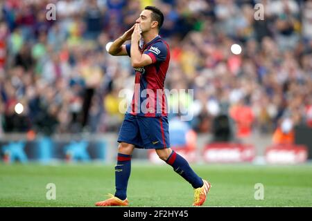 Xavi Hernandez aus Barcelona bei der Feier des Sieges des FC Barcelona im Fußballspiel der Spanischen Liga zwischen dem FC Barcelona und Deportivo am 23. Mai 2014 im Camp Nou Stadion in Barcelona, Spanien. Foto Bagu Blanco / DPPI Stockfoto