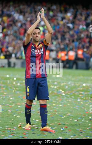 Xavi Hernandez aus Barcelona bei der Feier des Sieges des FC Barcelona im Fußballspiel der Spanischen Liga zwischen dem FC Barcelona und Deportivo am 23. Mai 2014 im Camp Nou Stadion in Barcelona, Spanien. Foto Bagu Blanco / DPPI Stockfoto