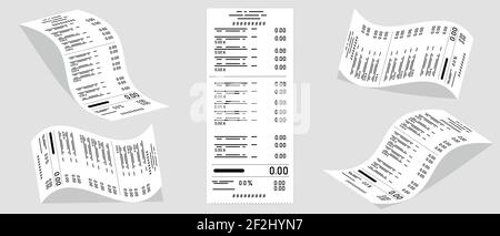 Vektor Zeichnung. Satz von Bankschecks auf grauem Hintergrund. Business, E-Commerce Stock Vektor