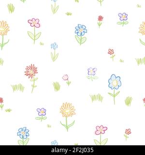 Nahtlose bunte handgezeichnete Blume Textur. Blumenstoff-Dessin. Handgezeichnetes Blumen-Doodle-Muster. Stock Vektor