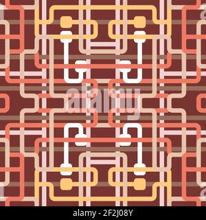 Linienmuster der Transportverbindung. Vektor Transport Netzwerk Linie Mode Textur. Braun, rot und orange. Stock Vektor
