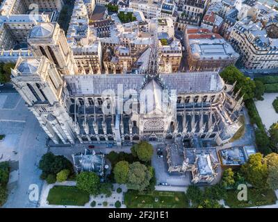 Luftaufnahme Notre Dame (Kathedrale von Paris), Paris, Frankreich Stockfoto