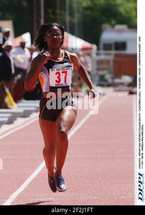 LEICHTATHLETIK - MOUNT SAN ANTONIO COLLEGE RELAIS - KALIFORNIEN (USA) - 19/04/2003 - FOTO : CHRISTOPHE BAUDRY / DPPI FRAUEN 200 M - ANGELA WILLIAMS (USA) Stockfoto