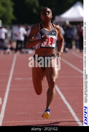 LEICHTATHLETIK - MOUNT SAN ANTONIO COLLEGE RELAIS - KALIFORNIEN (USA) - 19/04/2003 - FOTO : CHRISTOPHE BAUDRY / DPPI FRAUEN 100 M - KELLI WEISS (USA) / GEWINNER Stockfoto