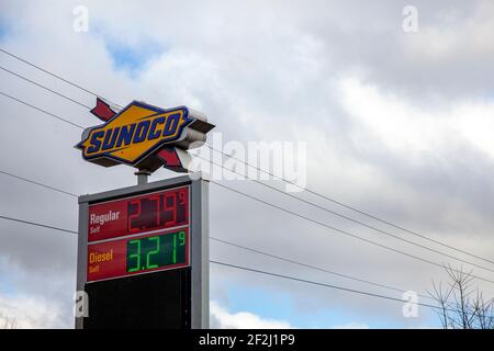 Rockbridge, Usa. März 2021, 11th. Die Sunoco-Tankstelle an der Route 33 abzeichnen. Kredit: SOPA Images Limited/Alamy Live Nachrichten Stockfoto