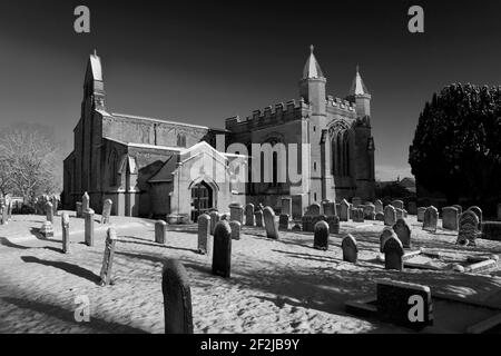 Schnee über St Andrews Kirche, Northborough Dorf, Cambridgeshire; England; Großbritannien Stockfoto