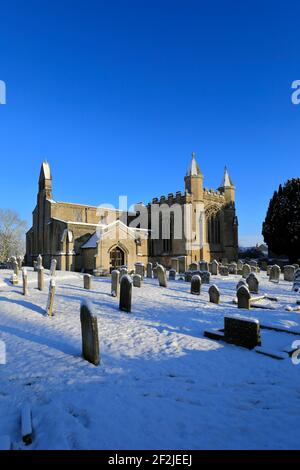 Schnee über St Andrews Kirche, Northborough Dorf, Cambridgeshire; England; Großbritannien Stockfoto