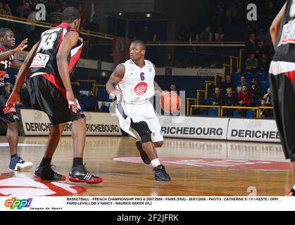 BASKETBALL - FRANZÖSISCHE MEISTERSCHAFT PRO A 2007/2008 - PARIS (FRA) - 26/01/2008 - FOTO : CATHERINE STEENKESTE / DPPI PARIS LEVALLOIS V NANCY - MAURICE BAKER (PL) Stockfoto