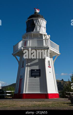 Akaroa Head Leuchtturm in Akaroa auf der Banks Peninsula im Süden Insel Neuseeland Stockfoto