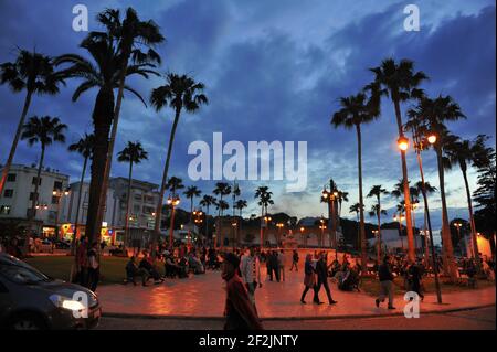 Le Grand Socco Square Tangier Marokko Nordafrika.Tangier bei Nacht Stockfoto