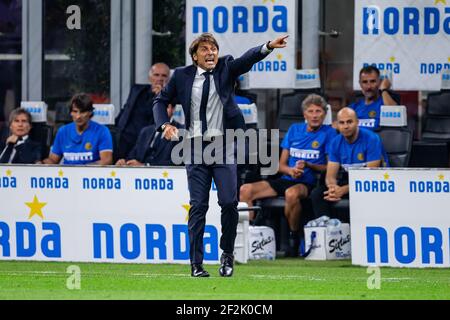 Antonio Conte Trainer Inter während der italienischen Serie A Fußballspiel Inter Mailand gegen US Lecce am 26. August 2019 im San Siro Stadion in Mailand. Foto Morgese/Rossini/DPPI Stockfoto