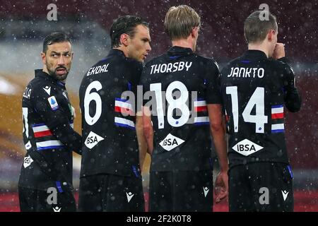 Fabio Quagliarella von Sampdoria reagiert während der italienischen Meisterschaft Serie A Fußballspiel zwischen AS Roma und UC Sampdoria am 3. Januar 2021 im Stadio Olimpico in Rom, Italien - Foto Federico Proietti / DPPI Stockfoto