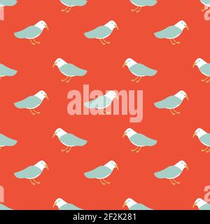 Möwen auf rotem nahtlosem Vektormuster Stock Vektor