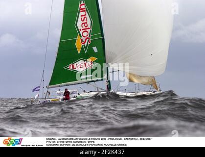 SEGELN - LA SOLITAIRE AFLELOU LE FIGARO 2007 - PROLOG - CAEN (FRA) - 29/07/2007 FOTO : CHRISTOPHE GUIGUENO / DPPI£ SOJASUN / SKIPPER : LIZ WARDLEY (PAPOUASIE-NOUVELLE GUINEE) Stockfoto