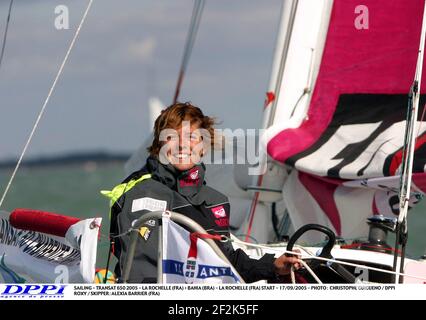 SEGELN - TRANSAT 650 2005 - LA ROCHELLE (FRA) > BAHIA (BRA) - LA ROCHELLE (FRA) START - 17/09/2005 - FOTO : CHRISTOPHE GUIGUENO / DPPI ROXY / SKIPPER : ALEXIA BARRIERE (FRA) Stockfoto