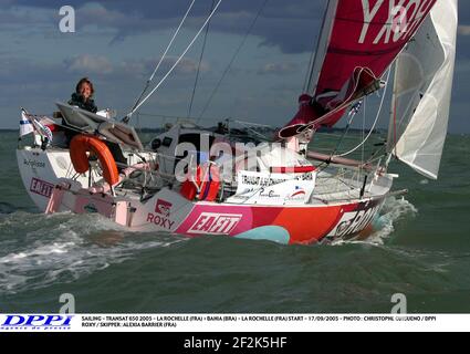 SEGELN - TRANSAT 650 2005 - LA ROCHELLE (FRA) > BAHIA (BRA) - LA ROCHELLE (FRA) START - 17/09/2005 - FOTO : CHRISTOPHE GUIGUENO / DPPI ROXY / SKIPPER : ALEXIA BARRIERE (FRA) Stockfoto