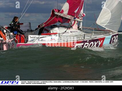 SEGELN - TRANSAT 650 2005 - LA ROCHELLE (FRA) > BAHIA (BRA) - LA ROCHELLE (FRA) START - 17/09/2005 - FOTO : CHRISTOPHE GUIGUENO / DPPI ROXY / SKIPPER : ALEXIA BARRIERE (FRA) Stockfoto