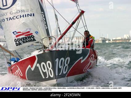 SEGELN - TRANSAT 650 2005 - LA ROCHELLE (FRA) > BAHIA (BRA) - LA ROCHELLE (FRA) START - 17/09/2005 - FOTO : CHRISTOPHE GUIGUENO / DPPI BROSSARD / SKIPPER : ADRIEN HARDY (FRA) Stockfoto